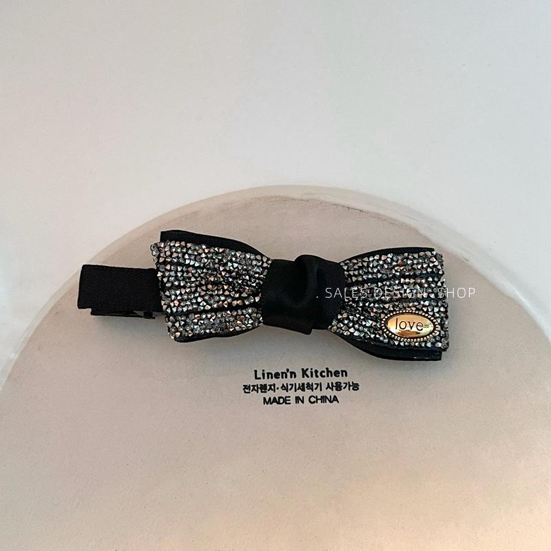 Elegant French Rhinestone Bow Hair Clip - Luxury Duckbill Design for Fashionable Temperament