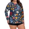 Women's Printed Large Size Long Sleeve Swimsuit Sun  Jacket Quick Dry Hiking Top