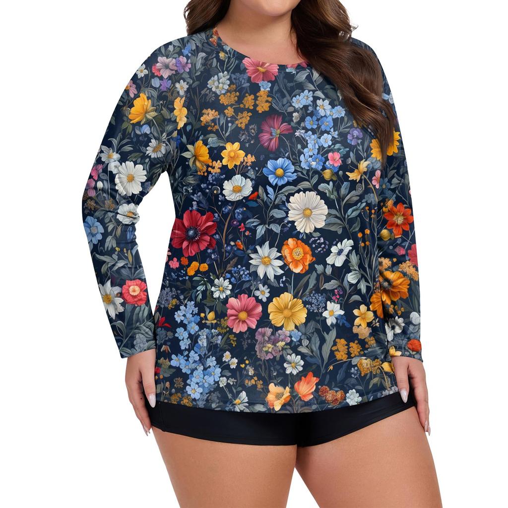 Women's Printed Large Size Long Sleeve Swimsuit Sun  Jacket Quick Dry Hiking Top