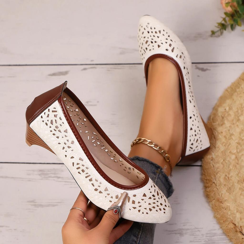 Mode 2025 Neue Damenpumps Sommer Modeabsätze Damen Leder Cut-outs Lässig Strand High Heels Hochzeitsschuhe Braut Zapatos De Mujer