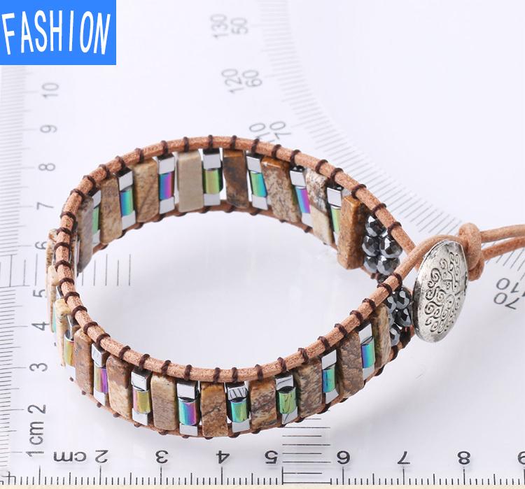 Brățară cu mărgele pătrate lungi țesute manual în stil național Brățară cu mărgele din piatră naturală Brățară înfășurată pentru femei