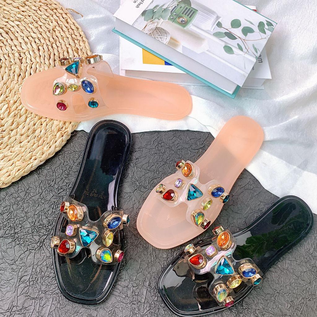 One-word Slippers Women Summer Colored Diamond Women