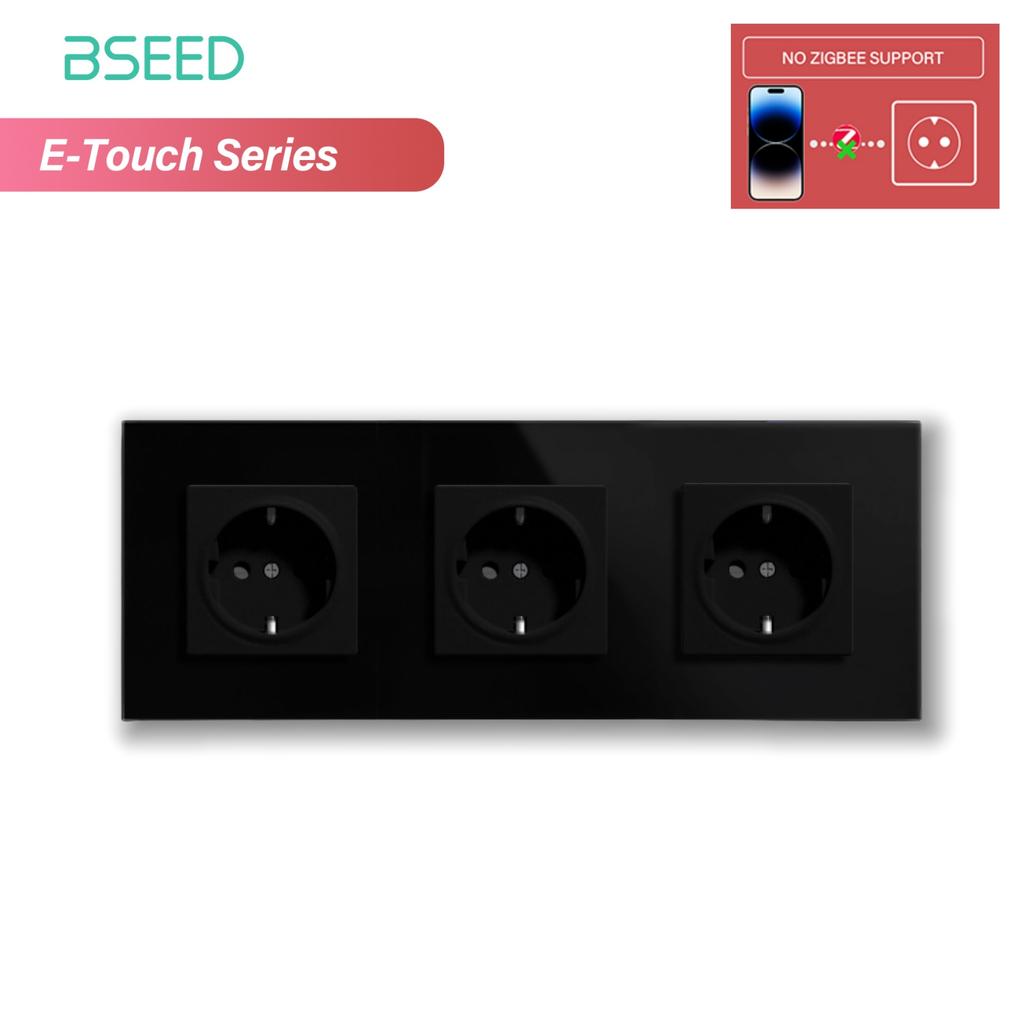 BSEED 1/2/3/4-fach Zigbee Touch-Schalter Glas mit EU-Steckdosen Intelligenter Wandlichtschalter Touchscreen Hintergrundbeleuchtung E-Serie