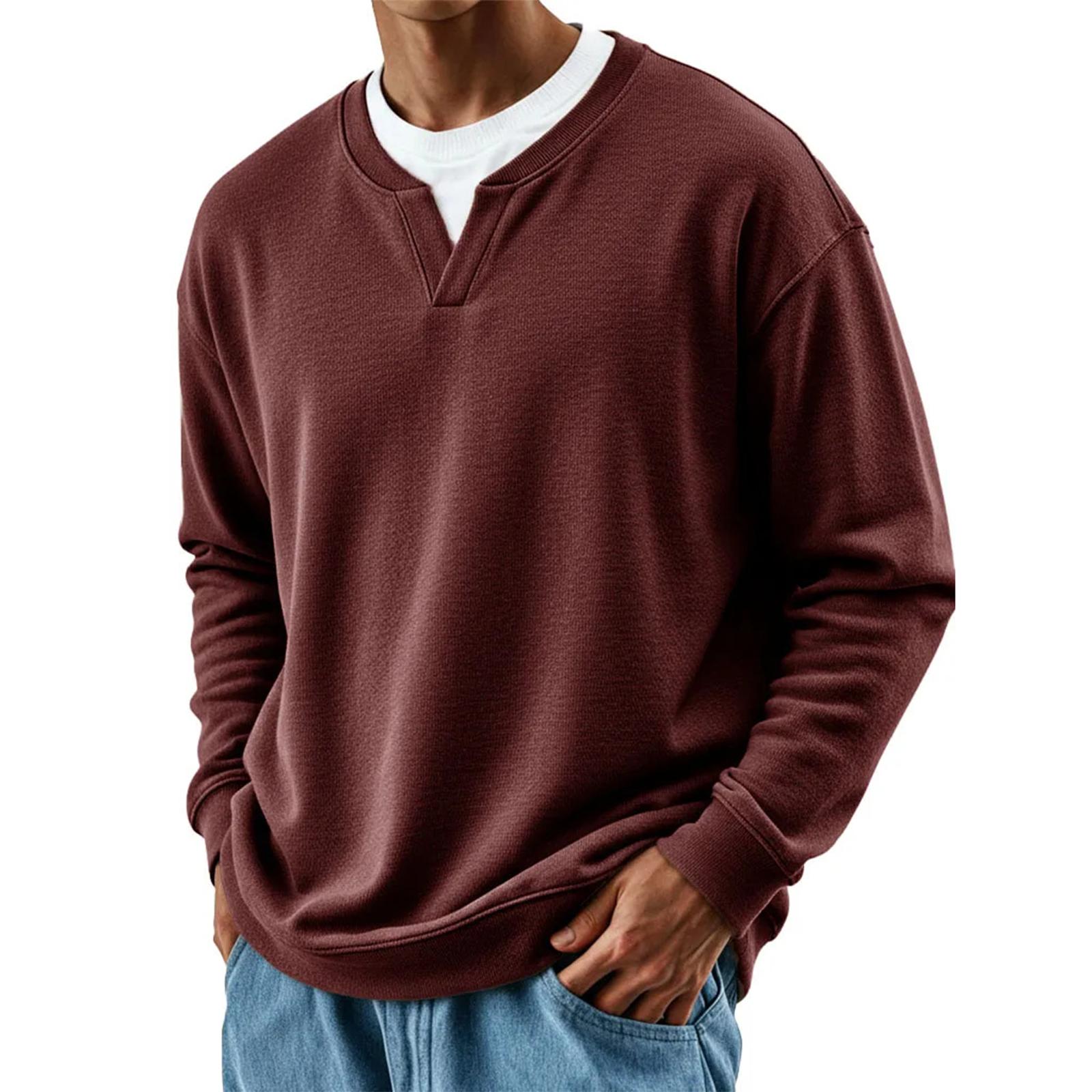 

Мужская мода Однотонный Круглый вырез Длинный рукав Повседневная мода Универсальный Длинный рукав Свободная футболка Топ L