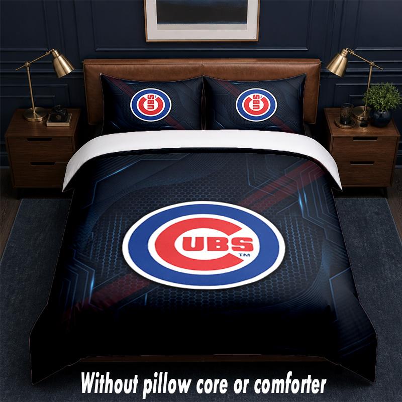 Chicago Cubs Design Bed Bedding Set 1 Duvet Cover + 2 Pillowcases Soft Breathable Household Bed Linens