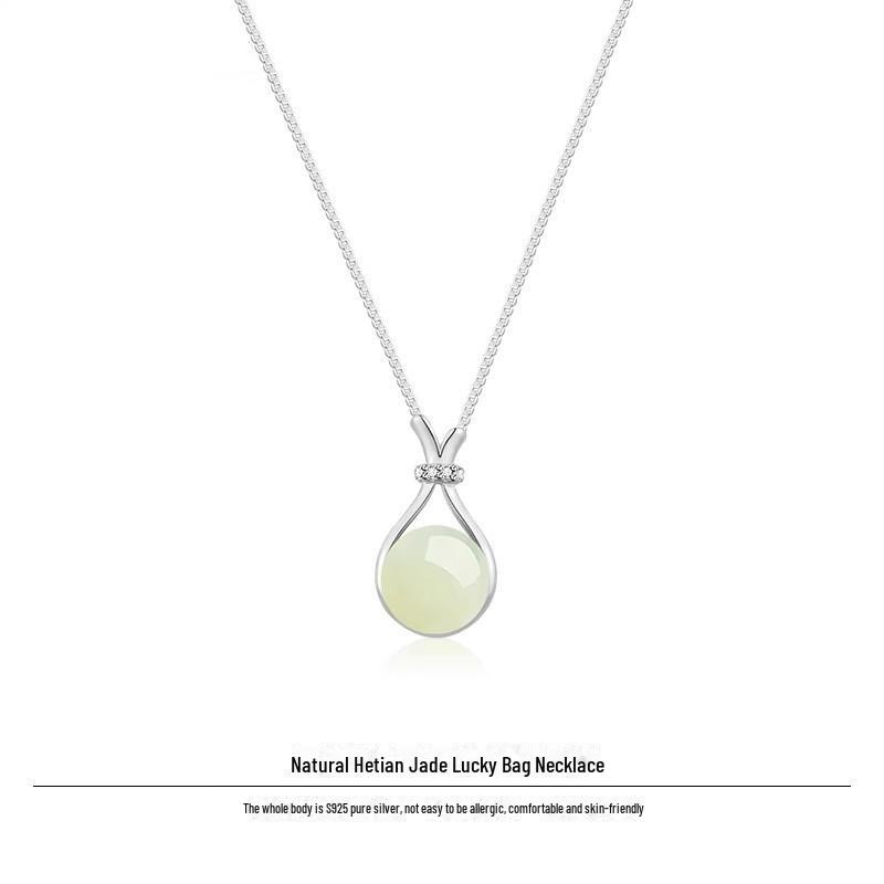 

Ожерелье с подвеской из стерлингового серебра S925 пробы с нефритом — элегантная женская цепочка на ключицу S925 Sterling Silver Material