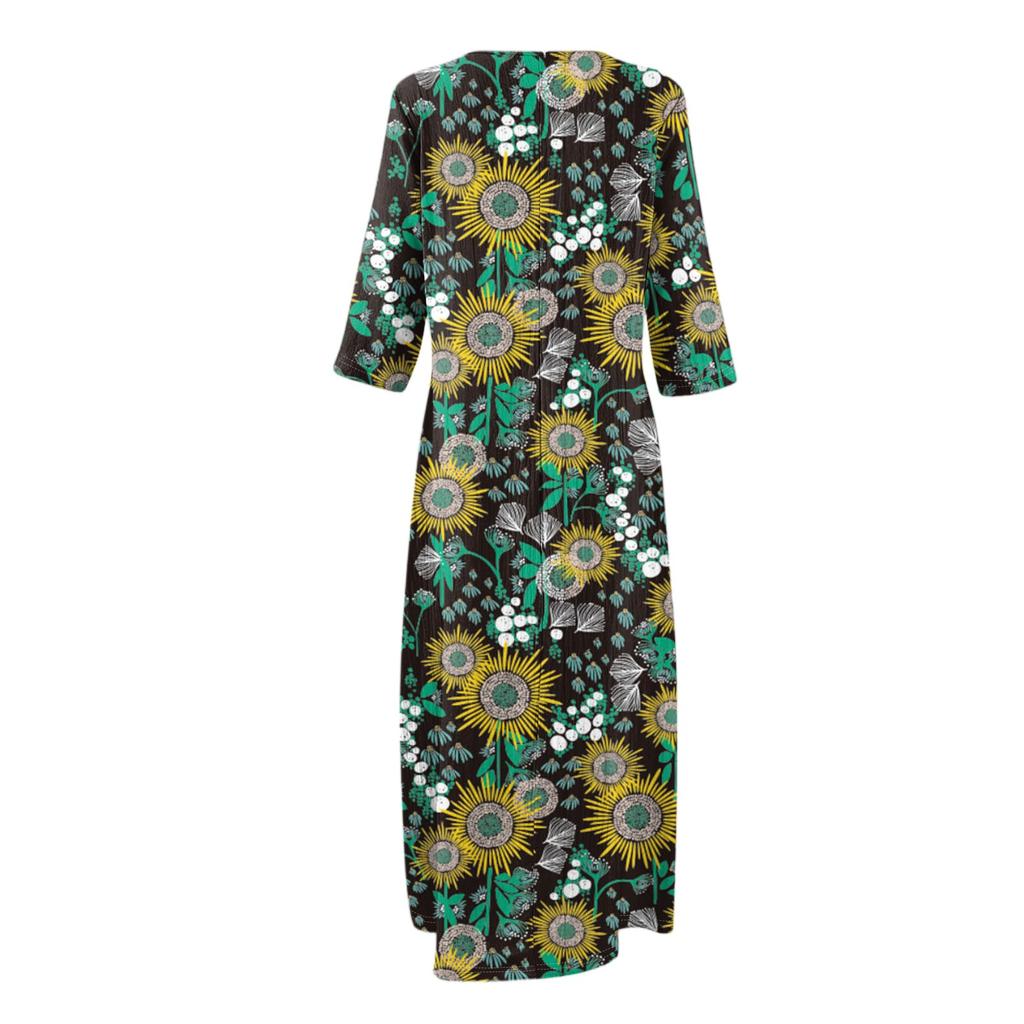 Sukienki Damskie Sukienka Midi z Tuniką w Stylu Vintage z Nadrukiem, z Wcięciem w Talii, Letnia Codzienna Sukienka z Rękawem 3/4