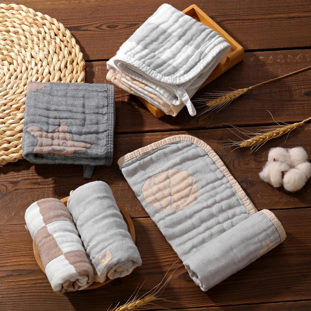 Ultra-Soft & Absorbent 6-Pack Muslin Baby Burp Cloths - 20x10 Inches, Perfect for Messy Mealtimes with Newborns & Infants. Easy-Clean & Reusable