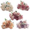 Artificial Rose Bouquet Realistic Fake Silk Flower with Green Leaves Home Wedding Party Table Centerpiece Indoor Outdoor Faux Bloom Decoration