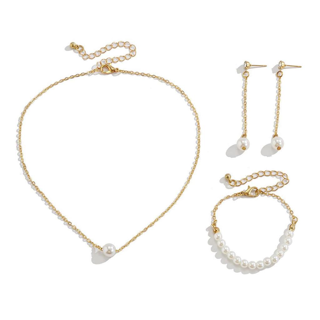 High-Grade Imitation Pearl and Alloy Cross Necklaces Set