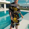 Summer Men's T-shirt Male Casual Suit Abstract Style 3D Printing Men T-shirt Short Sleeve Shorts  2-piece Set Men Clothing