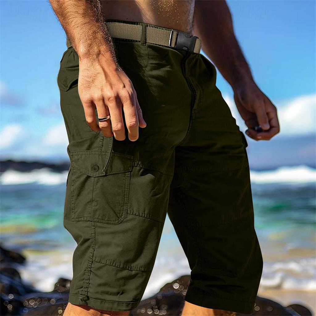Men's Workwear Shorts With Multiple Pockets, Elastic Waistband, Loose Cotton, Casual Outdoor Lightweight Work Shorts