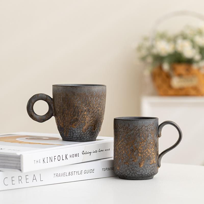 Retro Coarse Pottery Coffee Cup Japanese Ceramic Water Cup Hanging Ear Cup Simple Household Coffee Cup Creative Mug