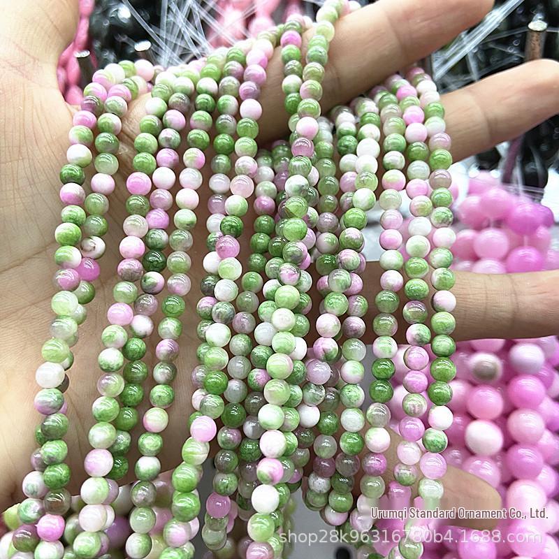 Peach Blossom Jade Agate Beads: Colored Persian Jade Round Beads for DIY Bracelet Accessories.