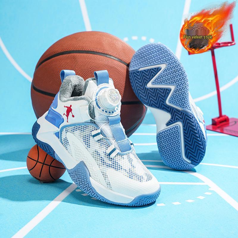 Winter 2025 Children's Non-Slip Leather Basketball Shoes with Velvet Lining