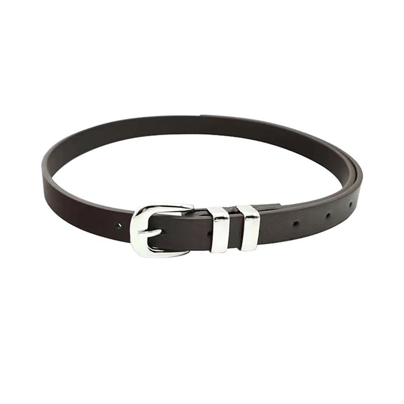 Fashionable Simple Thin Belts For Women Girls Minimalist Solid Color Versatile Belts Creative Alloy Buckle Decoration Belt