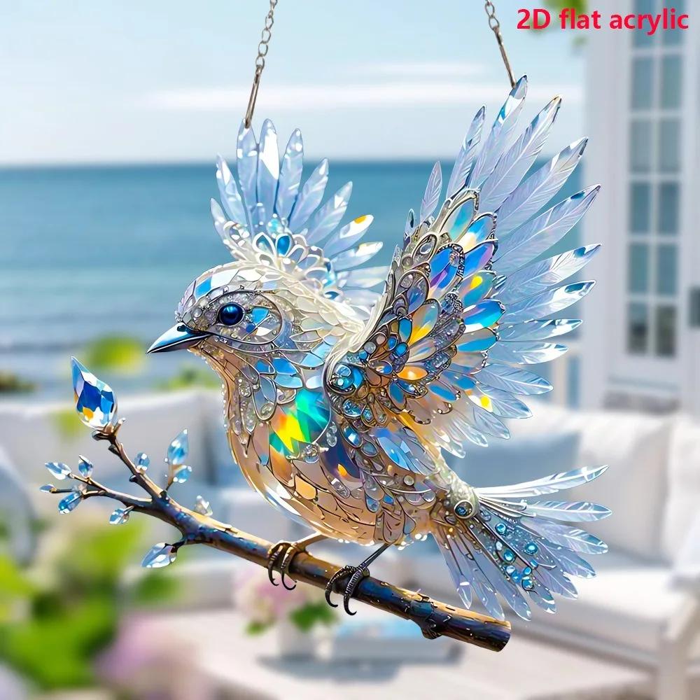 15cm Acrylic Magpie Bird Wall Hanging 2D Bird Hangings Pendant Ornament Home Art Dream Catcher Decoration Stained Window Hanging