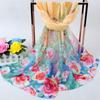 Print Floral Chiffon Scarf Shawl Women Sunscreen Simulation Silk Scarf Turban Long Wrap Beach Travel Outdoor Accessories Trendy Headband