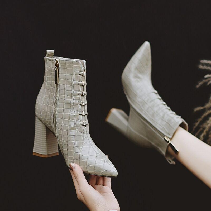 Fashion Sexy Ladies Pumps Winter Shoes Red Green Blue Classic Womens Ankle Boots Block High Heels Pointed Toe  Boots 2024