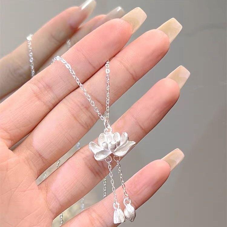 New Popular Lucky Lotus Pendant Necklace, Women'S Lotus Tassel Necklace, Blessing Temperament Necklace
