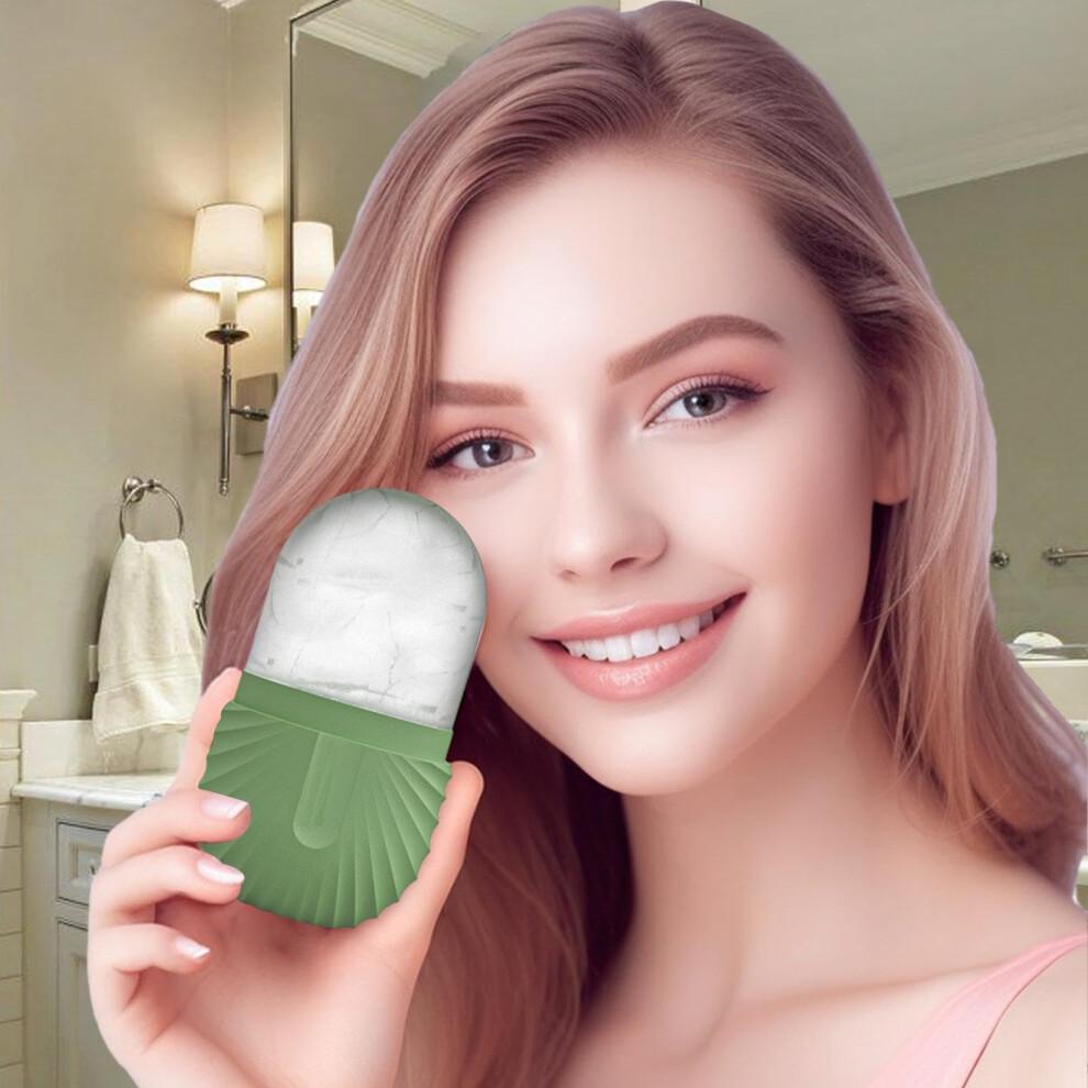 Face Ice Roller Silicone for Face and Eyes, Cooling Puffiness Relief, Reusable Freezable Green Shell Design