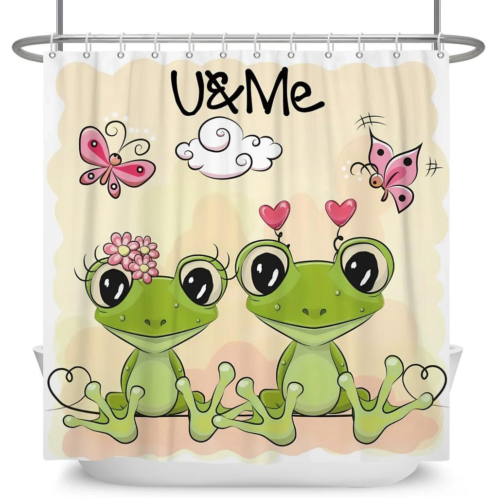 Funny Frog Cartoon Shower Curtain Sets Leaf Animal Creative Children Bathroom Decor Waterproof Fabric Home Hooks Bath Curtains