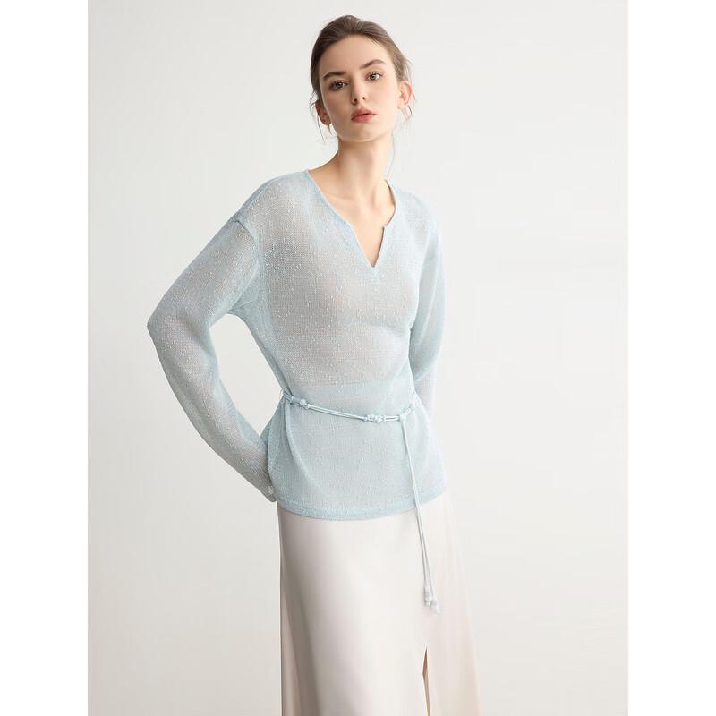 ELLE French Style Loose Knit V-Neck Blouse S