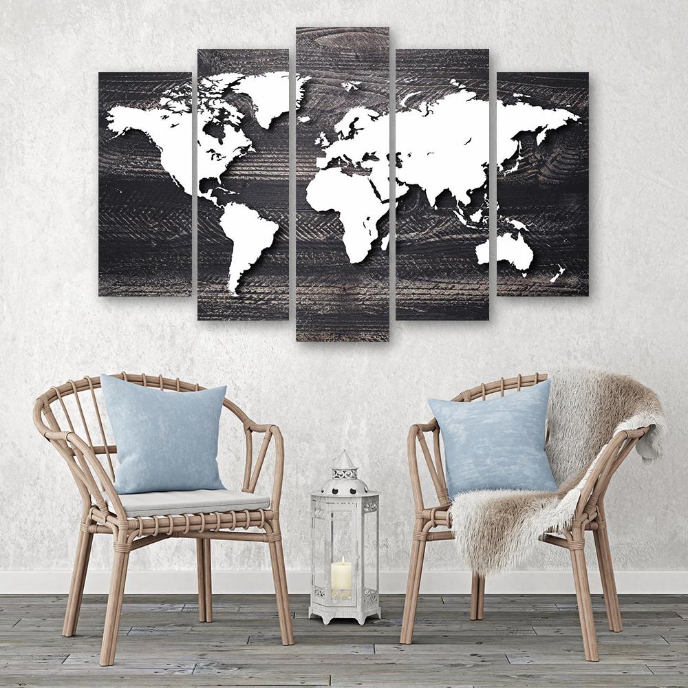 Five Piece Picture Canvas Print World Map Vintage
