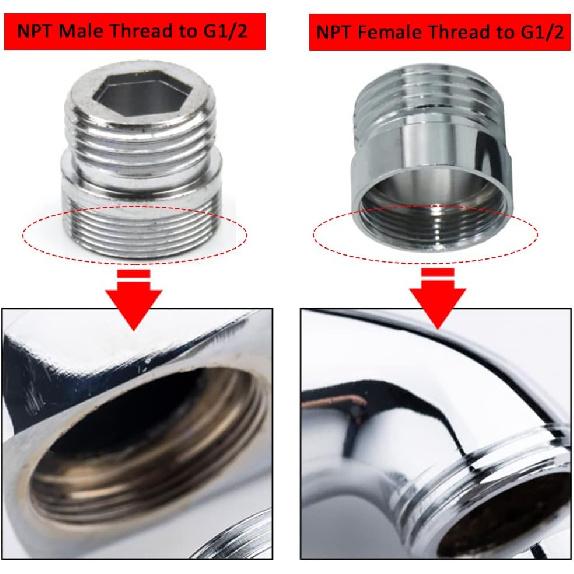 Brass Sink Faucet Adapter, Female NPT Thread Tap Aerator Adapter To Connect G1/2" Water Hose Adapter for Garden Hose Water Filter (F22mm - G1/2)