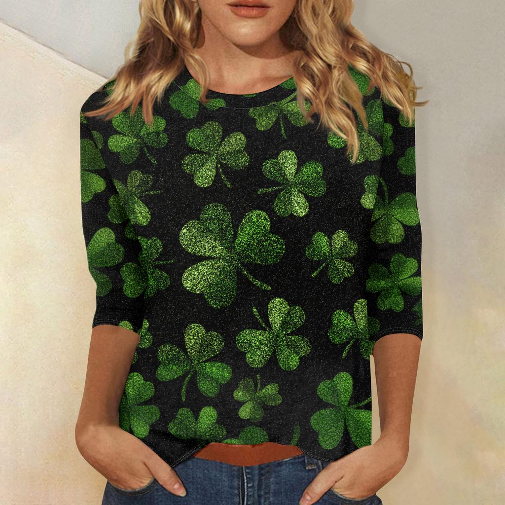 Damenoberteile Dreiviertelarmshirt Rundhalsausschnitt Lockeres Freizeitshirt Druck T-Shirt