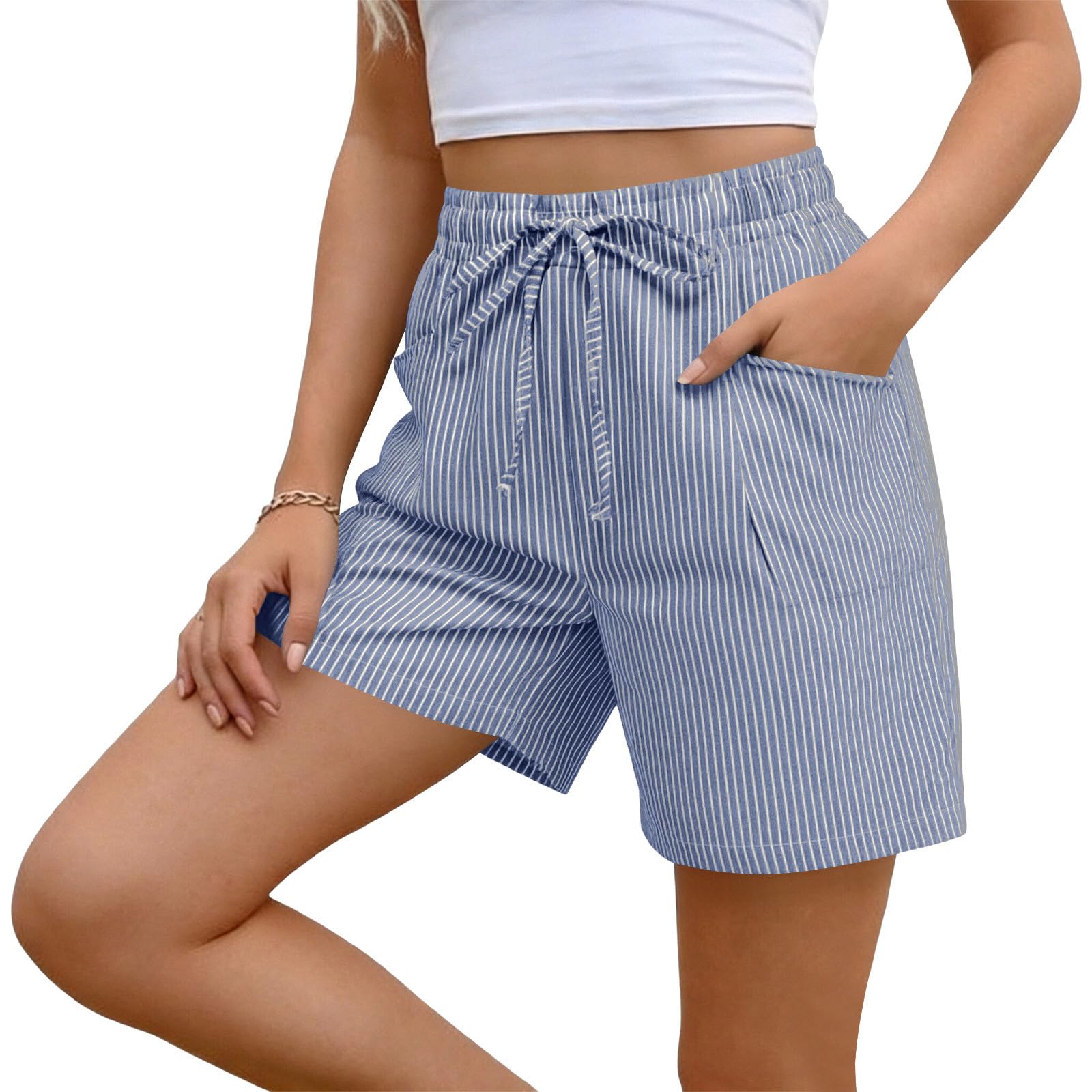 

Shorts For Women Striped Casual Summer Loose Pocket Shorts L