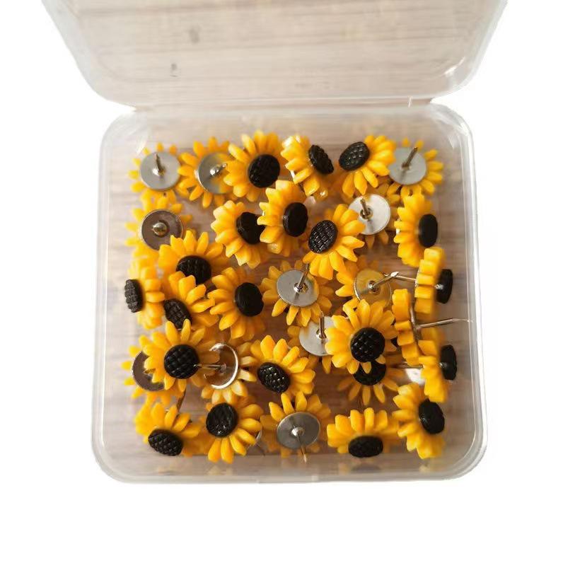 30 Sunflower Thumbtacks for Cork Board Decoration and Office Use