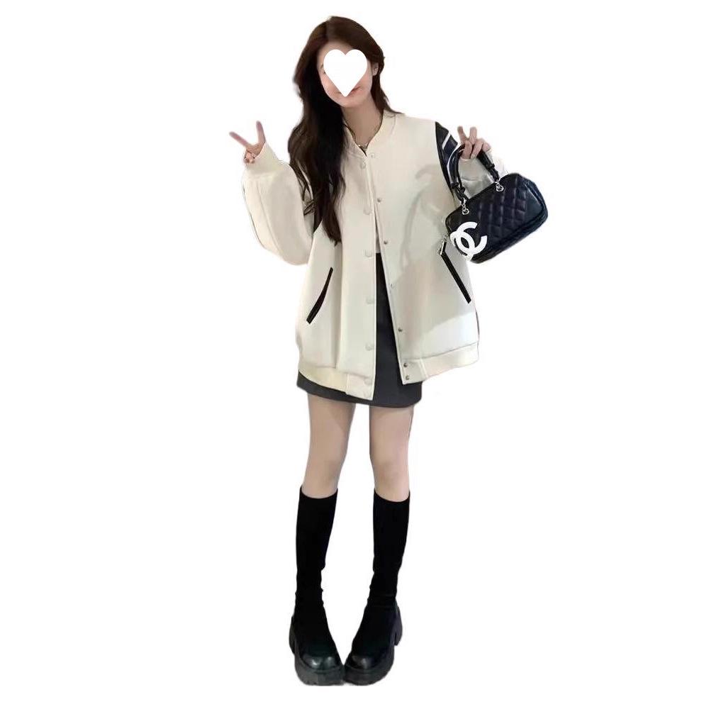 Women's American Apricot Baseball Jacket - Versatile Autumn/Winter Korean Style Top Coat With High-End Feel