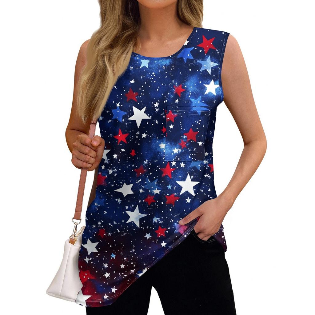 Women's Fashion Independence Day Printed Sleeveless T-Shirt Top