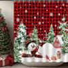 Merry Christmas Shower Curtain Cute Snowman Shower Curtain With 12 Hooks Red Buffalo Check Plaid Xmas Trees Winter Snowflake