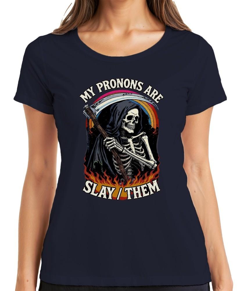 Grim Reaper Skeleton Pride My Pronons Are Slay Them Gothic Unisexs TShirt S