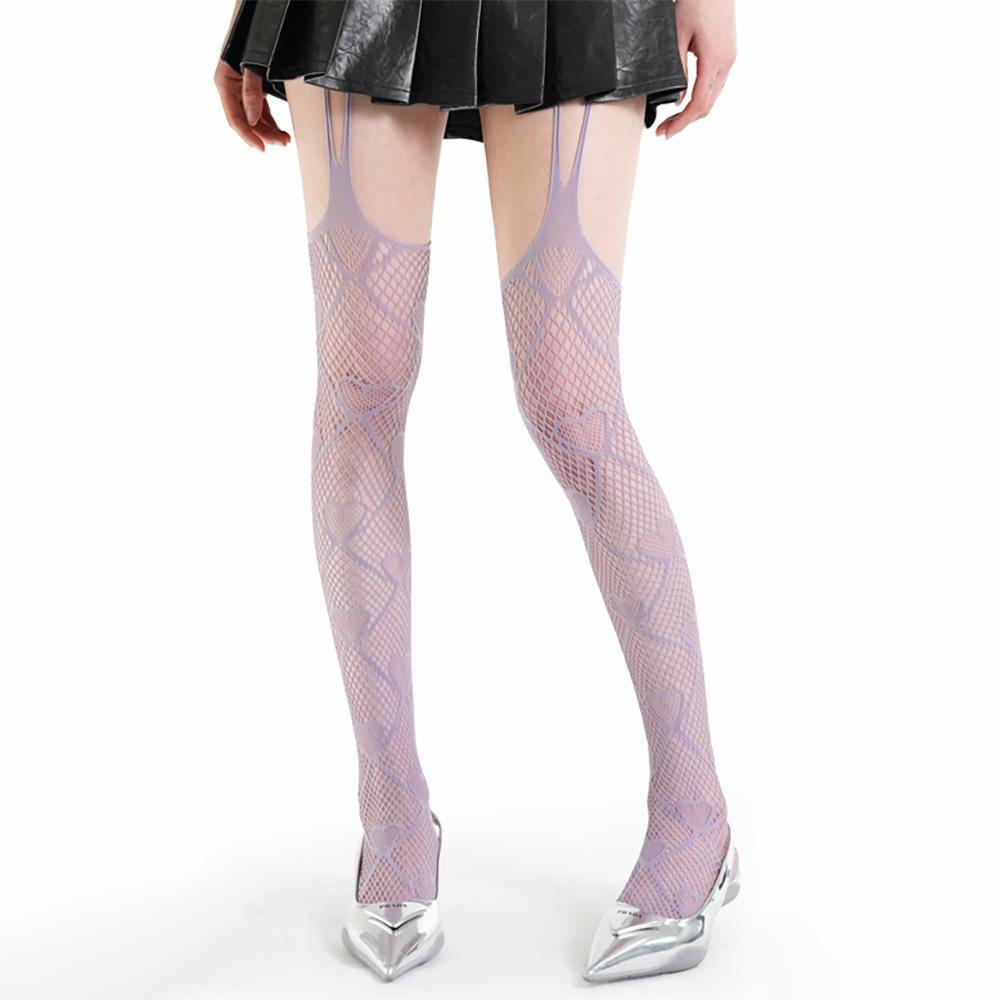 New Love Heart Jacquard Suspender Stockings Women Hollow Out Breathable Stocking Tights Jk Lolita Cute Style Y2K Shibuya