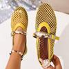 Women's Round Toe Fishnet Mary Jane Sandals with Metal Buckle - Plus Size Available