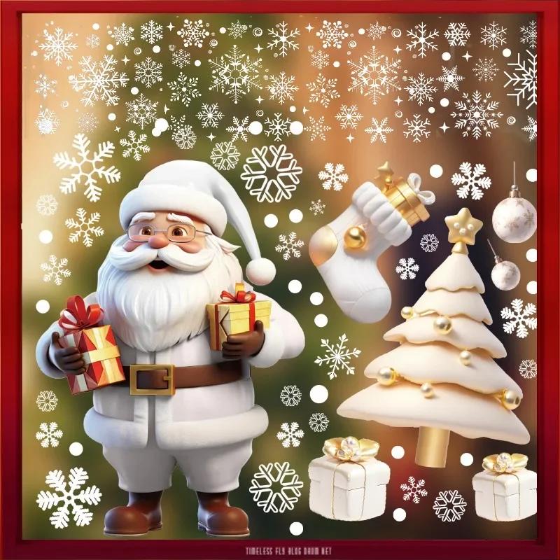Cartoon Santa Claus Snowman Snowflake Christmas Wall Stickers Glass Window Electrostatic Wall Decals PVC Sticker Home Room Decor