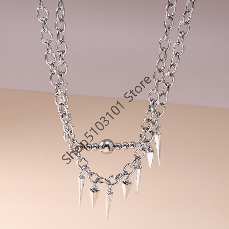 Punk Gothic Studded Rivet Spikes Necklace Two Layers Vintage Choker Hip Hop Necklace For Party Valentine's Day Lovers Gift