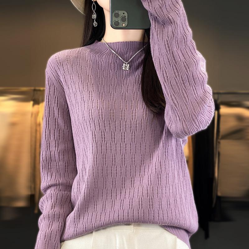 Knitted warm loose blended autumn and winter shirt short base hollow semi-turtleneck sweater fine imitation women's clothing new
