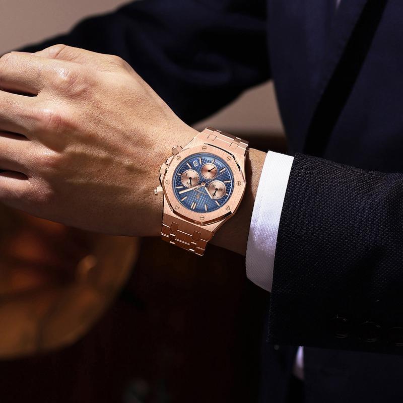 POEDAGAR Luxury Men's Watches Stainless Steel Date Chronograph Male Watch Waterproof Luminous Military Quartz Wristwatch