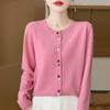 Color Buttons Soft Short Round Neck Sweater Women's Spring and Fall Knitwear
