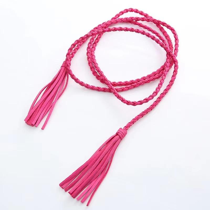 Leather Designer Braid Waist Belt With Tassel
