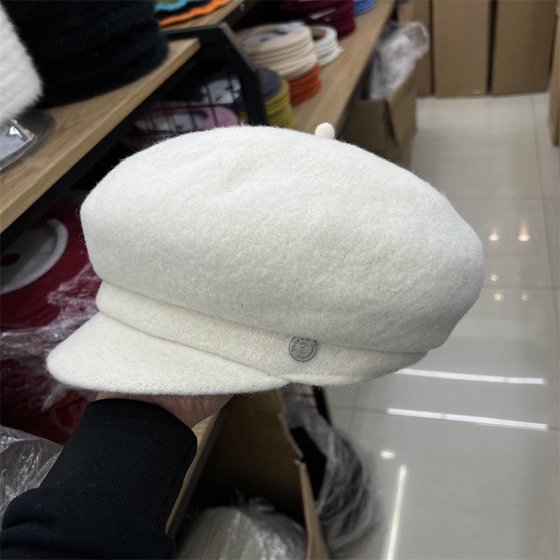 Solid Color Sheep Cap Women's Autumn and Winter Literary and Retro Newsboy Hat Painter Hat