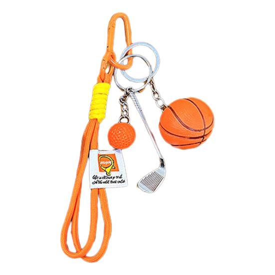 Keychain Sports Pendant with Braided Rope Metal Carabiner Mini Basketball Golf Clubs Charm Key Chain Bag Hanger Accessory