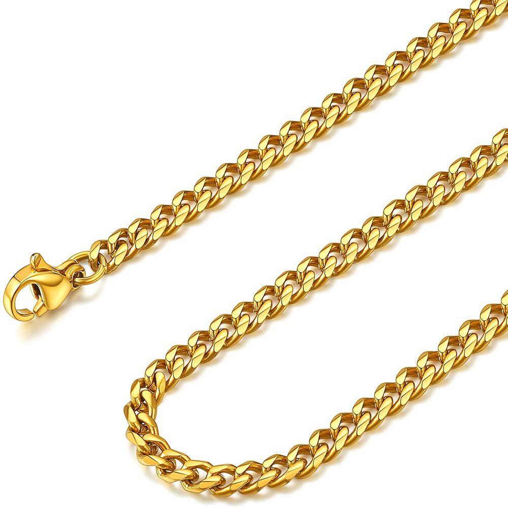 304 Stainless Steel Polished Cuban Chain Necklace: Fashionable Men's and Women's Six-Sided Titanium Clavicle Chain.