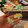Metal Bookmarks - Vintage Leaf Shape Bookmarks Set, Enamel Gold Edge Book Page Clips, Elegant Chinese Style Reading Accessories (8cm X 8cm)