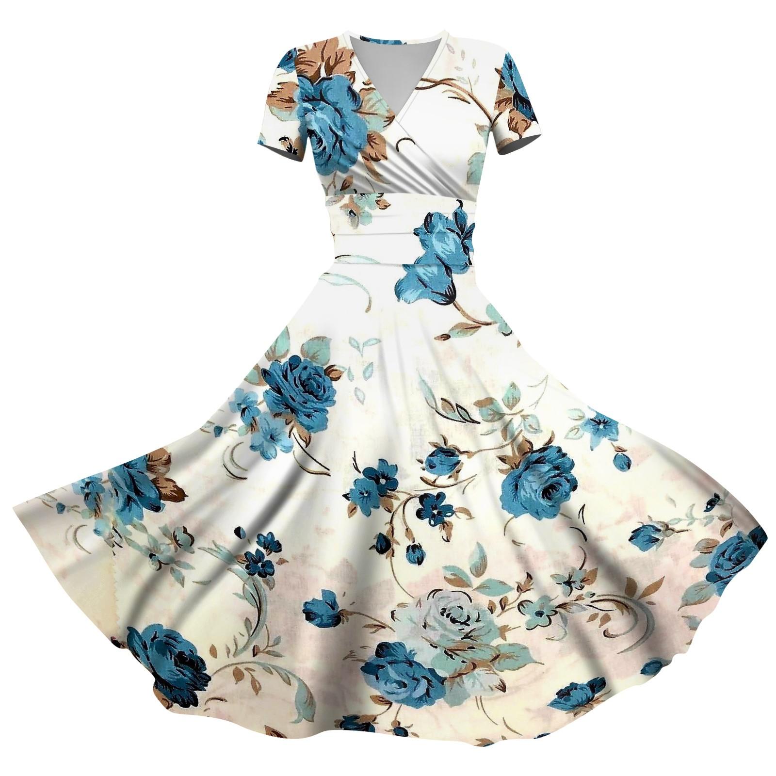 

Жіноча сукня принцеси Сексуальна плісирована сукня з короткими рукавами та принтом на талії з V-подібним вирізом M білий