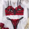Hot-selling exy lingerie sets sexy red embroidery hollowed-out lingerie set
